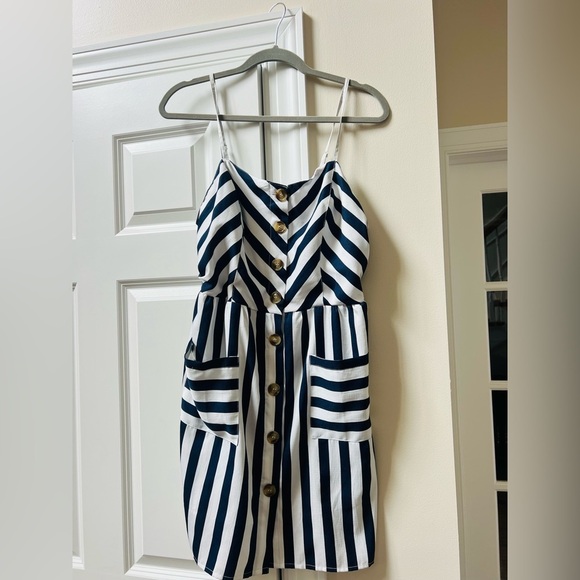 Navy and White Striped Dress - Picture 1 of 5
